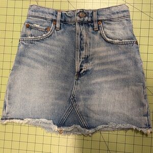 Agolde Light Blue Frayed Hem Mini Skirt